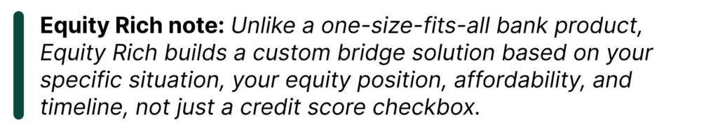 image - Equity Rich Quote banner describing Equity Rich's customized bridge loan solution based on your situation, equity, affordability, and timeline.